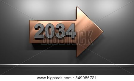 2034 Copper Arrow At Satin Black Wall - 3d Rendering Illustration