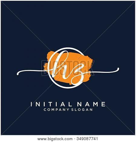 Hz Initial Handwriting Logo Design With Brush Circle. Logo For Fashion,photography, Wedding, Beauty,