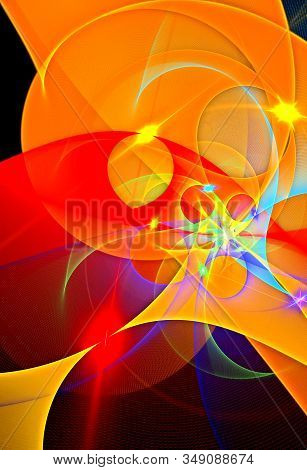 Abstract, Fractal, Computer-generated Image Of Multi-colored Geometric Shapes, Curves And Lines Rese