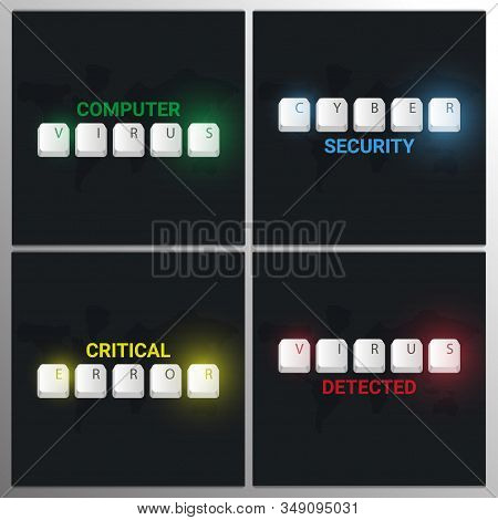 Cyber Security, Computer Virus Banners With Keyboard Buttons. Vector Illustration.
