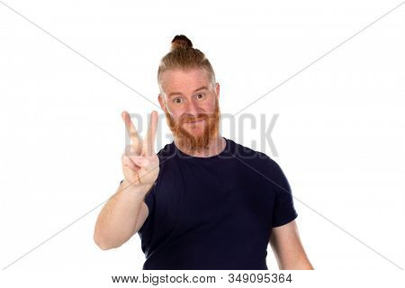 Red haired man with long beard isolated on a white background