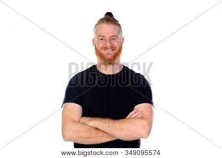 Red haired man with long beard isolated on a white background
