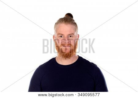 Red haired man with long beard isolated on a white background