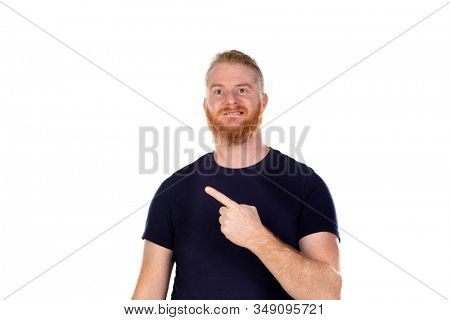 Red haired man with long beard isolated on a white background