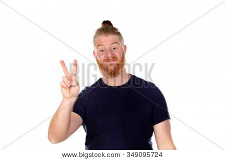 Red haired man with long beard isolated on a white background