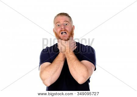 Red haired man with long beard isolated on a white background