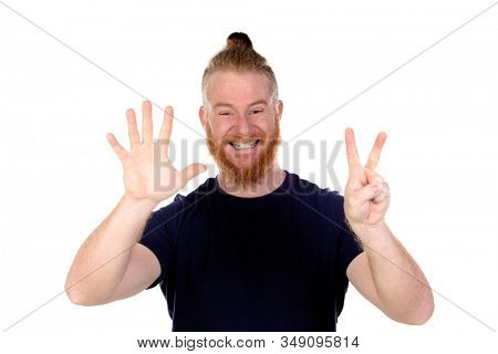 Red haired man with long beard isolated on a white background