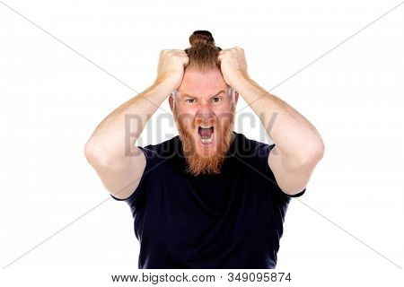 Red haired man with long beard isolated on a white background