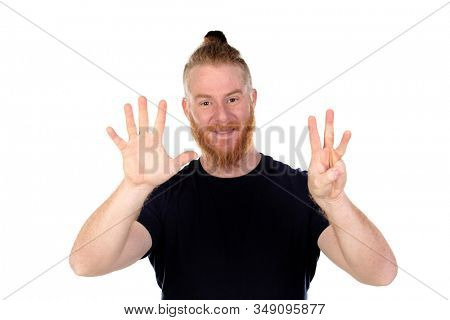 Red haired man with long beard isolated on a white background