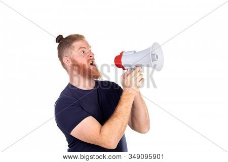 Red haired man with long beard isolated on a white background