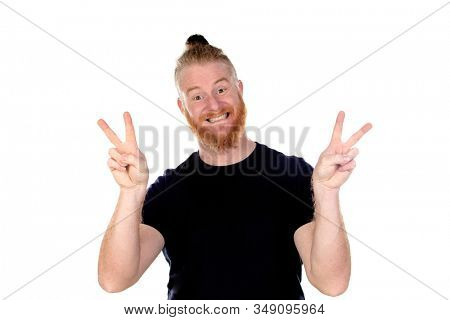 Red haired man with long beard isolated on a white background