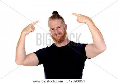 Red haired man with long beard isolated on a white background