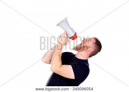 Red haired man with long beard isolated on a white background