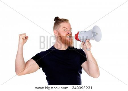 Red haired man with long beard isolated on a white background