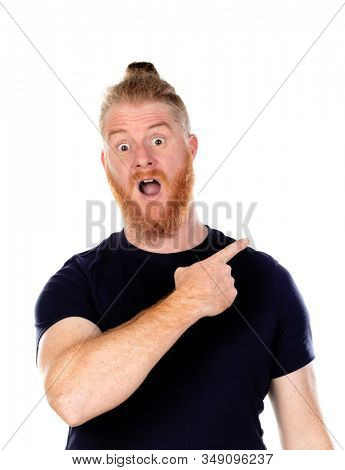 Red haired man with long beard isolated on a white background