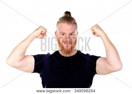 Red haired man with long beard isolated on a white background