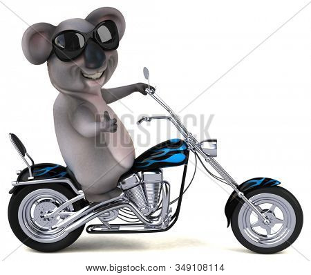 Fun cartoon Koala on a motorbicycle