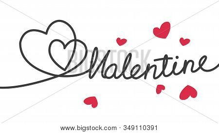 Happy Valentine Day,text On A Heart Shape Outline Stroke, Vector