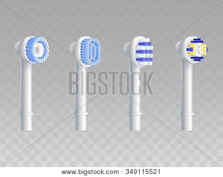 3d Realistic Set Of Removable Nozzles For Toothbrushes. Different Types Of Fiber Setae, Bristles For