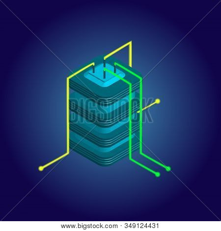 Isometric Power Distribution Device Concept. Electric Transformer With Wires. Energy Distribution. E