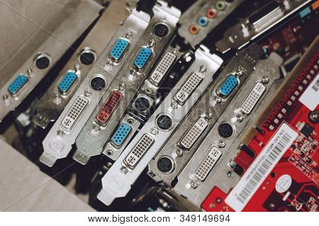 Electronic Waste Concept. E-waste Heap From Discarded Pc Computer, Laptop Parts. Many Old Pc Compone