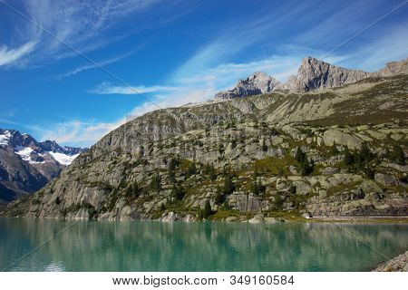 Mountains Around Lake Goeschenen In The Swiss Alps
