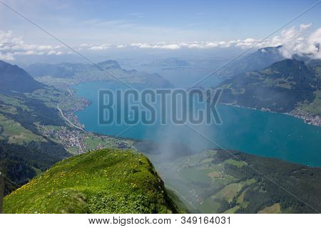 View Over Lake Lucerne In Direction Of Lucerne, Seen From The Niederbauen