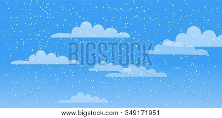 Spring Sky, Clouds, Precipitation, Rain, Snow, Hail. Vector Illustration Natural Background With Pla