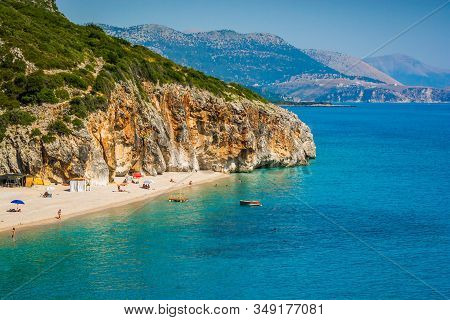 Dhermi, Albania - August 03, 2014. Hidden Gjipe Beach With Turquoise Clear Water