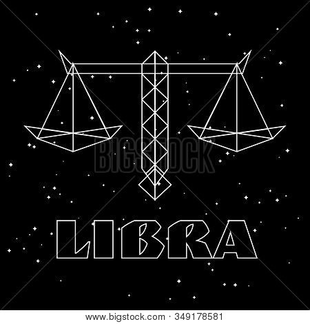 Abstract Polygonal Zodiac Sign Libra On Black Starry Sky Background