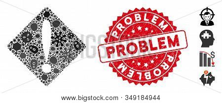 Viral Mosaic Problem Icon And Round Grunge Stamp Seal With Problem Text. Mosaic Vector Is Formed Wit