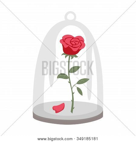 Rose In A Flask Of Glass On The White Background. Vector Illustration.