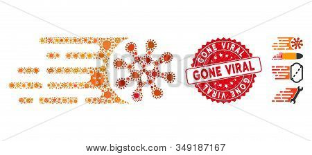Outbreak Mosaic Gone Viral Icon And Rounded Grunge Stamp Seal With Gone Viral Caption. Mosaic Vector