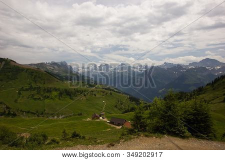 Beautiful Lake Flesch On A Cloudy Day In The Swiss Mountains