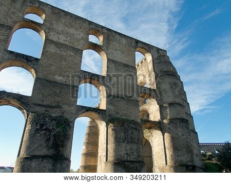 Amoreira Aqueduct In Elvas City In Portugal