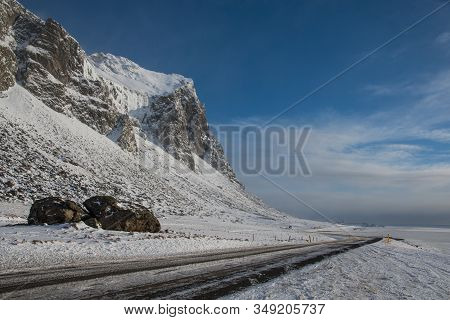 Road 1 On Hvalnes In East Iceland On A Sunny Winter Day