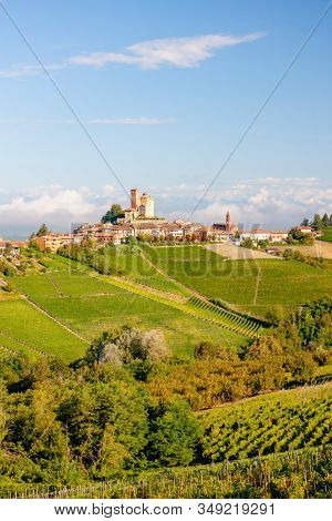 View of the village of Serralunga d`Alba and the wonderful Langa, italy