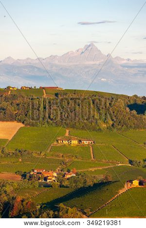 View of the village of Serralunga d`Alba and the wonderful Langa, italy