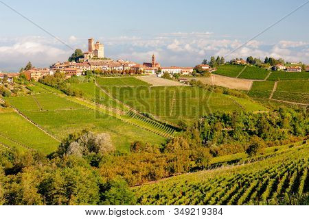 View of the village of Serralunga d`Alba and the wonderful Langa, italy