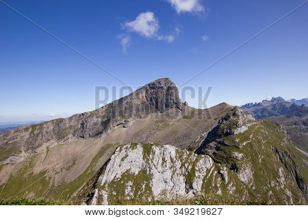 Mountain In Switzerland In Summer On A Cloudless Day