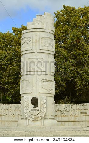 Loule, Algarve, Portugal - October 29, 2015 : Column Dedicated To The Portuguese Engineer Duarte Pac