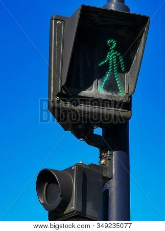 Pedestrian Traffic Or Crossing Light With Speaker To Provide Voice Tips For Visually Impaired.