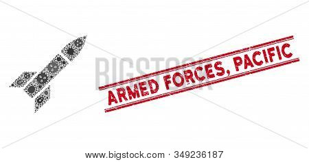 Contagious Collage Missile Icon And Red Armed Forces, Pacific Rubber Print Between Double Parallel L