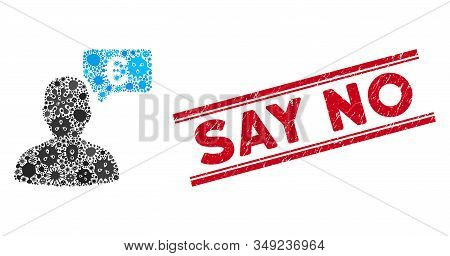 Viral Mosaic Euro User Opinion Icon And Red Say No Stamp Between Double Parallel Lines. Mosaic Vecto