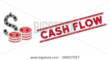 Contagious Mosaic Cash Icon And Red Cash Flow Seal Stamp Between Double Parallel Lines. Mosaic Vecto