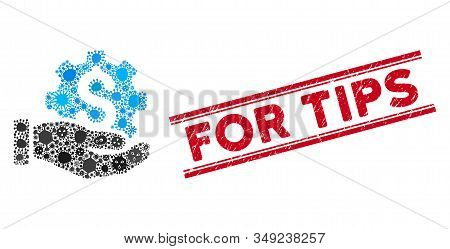 Viral Collage Payment Service Hand Icon And Red For Tips Stamp Between Double Parallel Lines. Mosaic