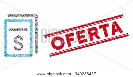 Contagion Mosaic Invoices Icon And Red Oferta Seal Stamp Between Double Parallel Lines. Mosaic Vecto