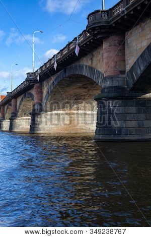 Detail Of The Palacky Bridge, Prague, Czech Republic. It Is One Of The Oldest Functioning Bridges Ov