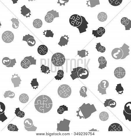 Set Human Head Puzzles Strategy, Human With Gear Inside, Human Head With Question Mark And Piece Of 