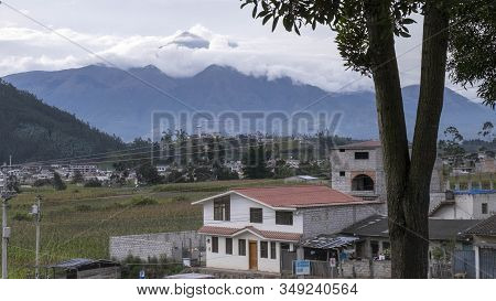 Otavalo, Ecuador - February, 19th, 2019: Parcial View Of The Town And The Surrounding Mountains